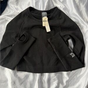 Black Long Sleeve Crop Top PINK